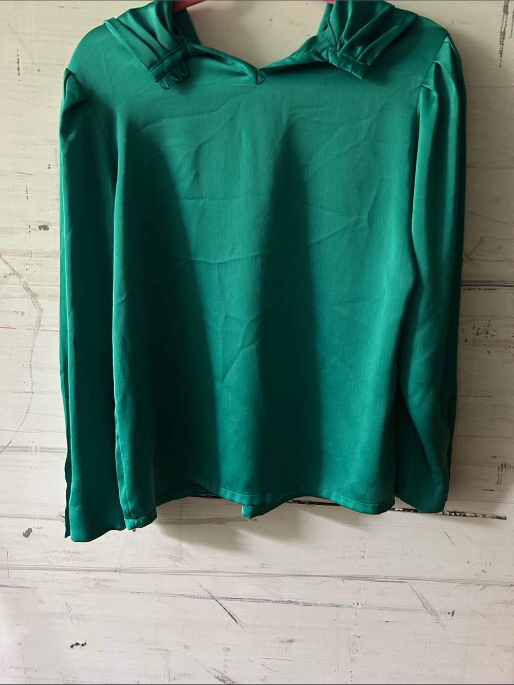 💐 Panther Emerald Green Cowl Neck Blouse Large Elegant Career Top - Picture 5 of 5